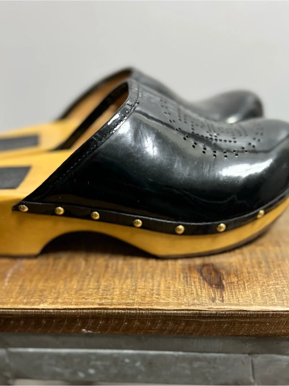 Tory Burch Black Perforated Patent Leather Clog Mules